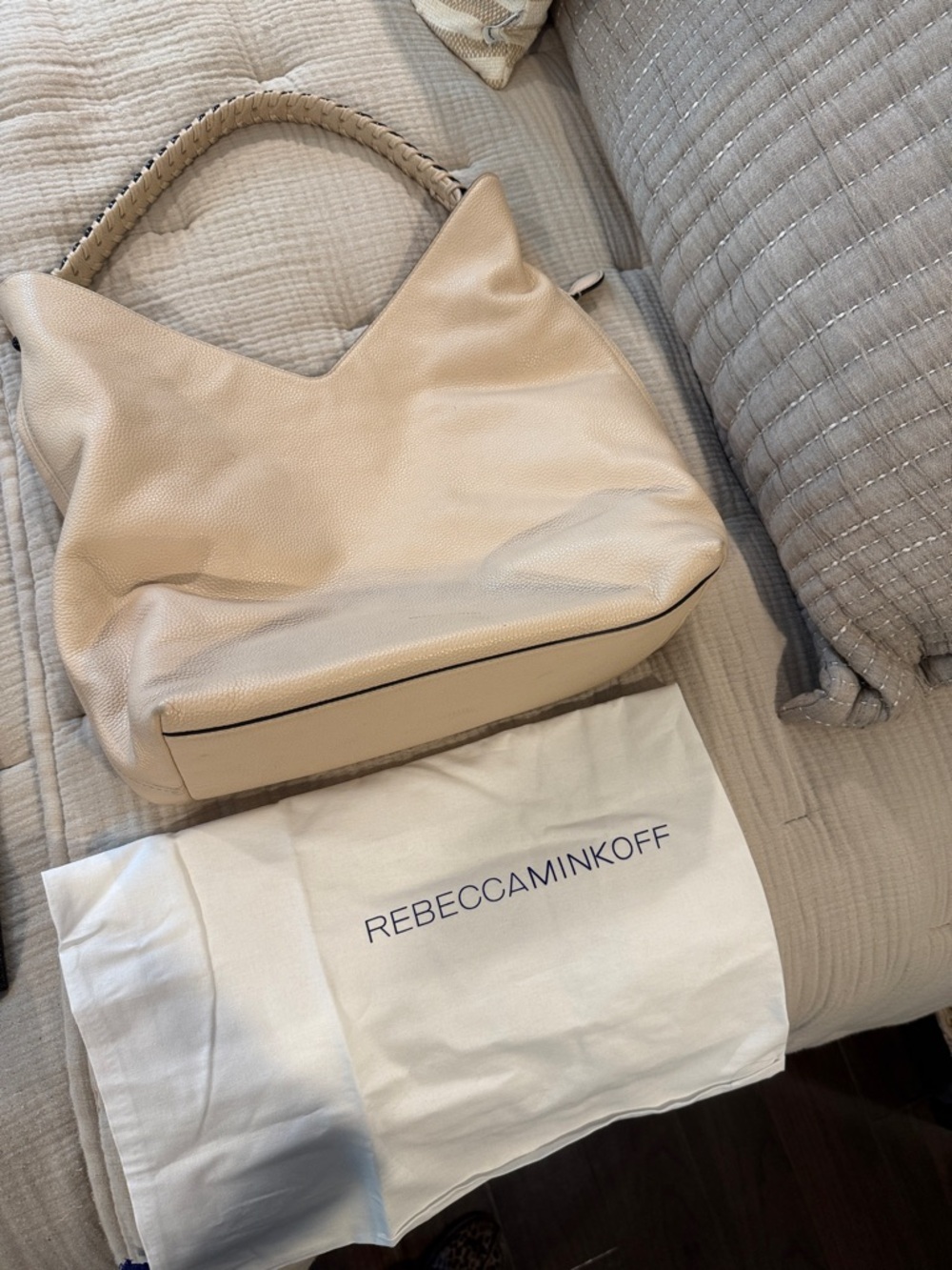 Rebecca Minkoff Cream Pebbled Leather Braided-Handle Hobo